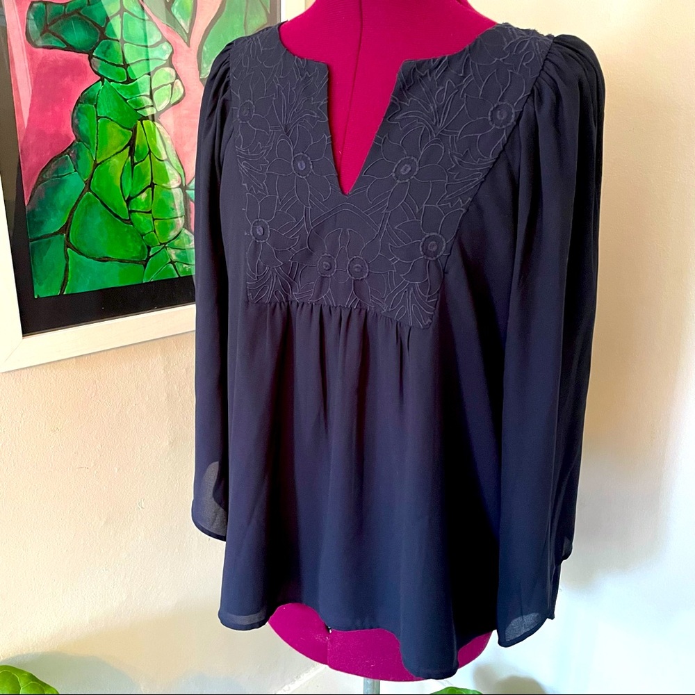 Loft navy blue flowy sleeve blouse